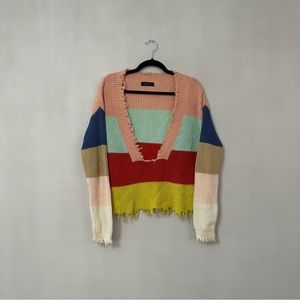 REFORMATION striped distressed knit sweater